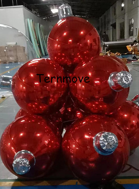 充气彩色炫彩红色镜面圣诞球反光球双层气模商场酒吧拍摄美陈装饰