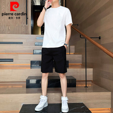 皮尔卡丹冰丝短袖套装男士夏季薄款t恤休闲运动潮流搭配帅气一套