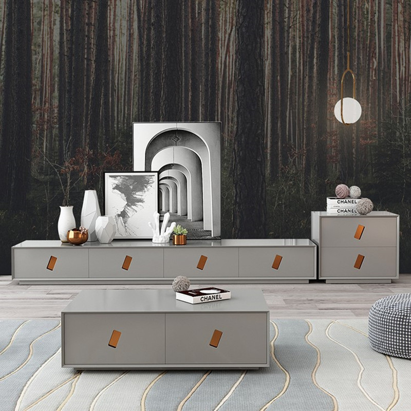 林俩木意式极简烤漆电视柜现代简约客厅视听柜茶几组合储物收纳柜