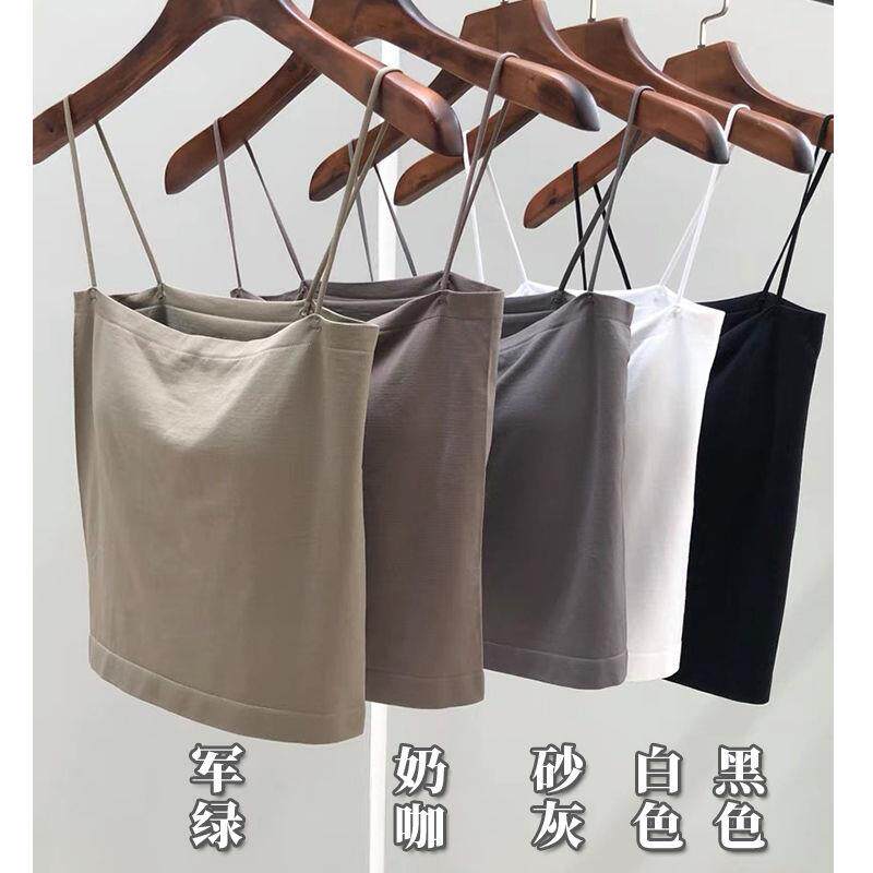 夏季辣妹纯色吊带背心带女一体胸垫细肩带显瘦打底抹胸外穿上衣