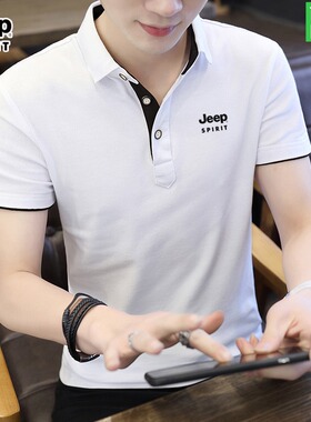 JEEP吉普短袖t恤男时尚夏季潮流翻领Polo衫男士纯棉薄款体恤上衣