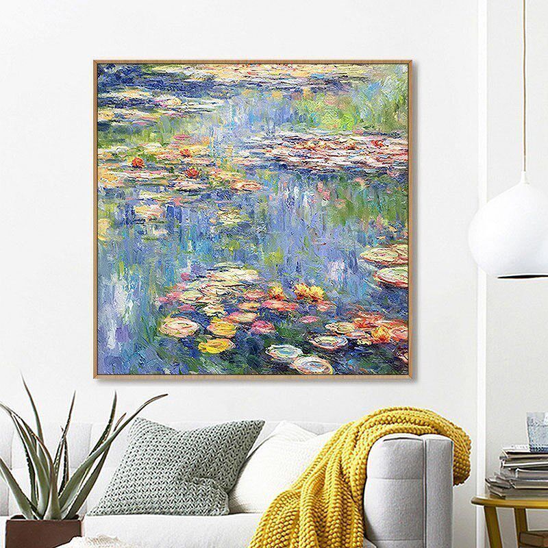 纯手绘艺术油画走廊睡莲装饰画玄关莫奈简约大幅餐厅背景挂画