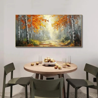 大芬村手绘油画抽象白桦林树林风景客厅装饰画横幅办公室书房挂画