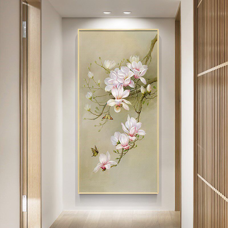 新中式手绘油画中国风玉兰花禅意装饰画走廊玄关客厅书房茶厅挂画