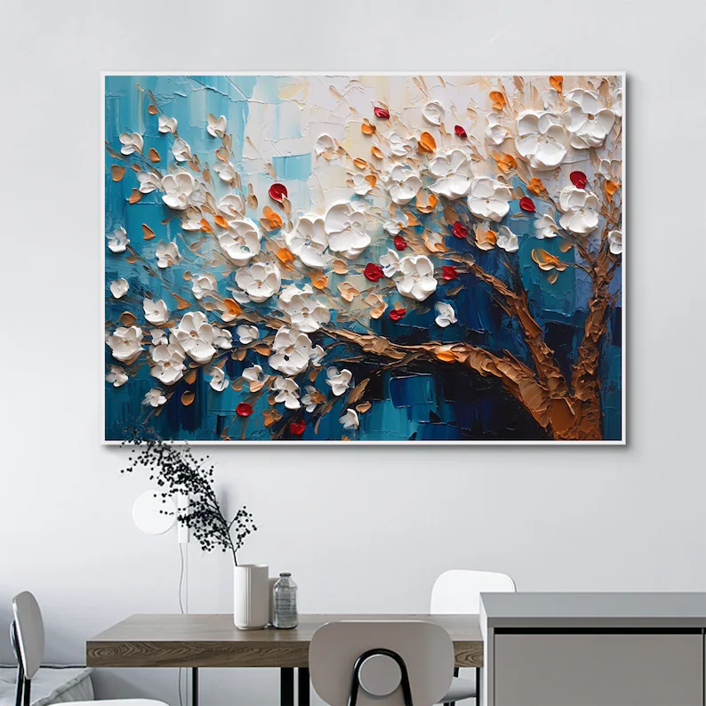 大芬村手绘油画抽象花卉立体肌理刀画客厅挂画卧室走廊轻奢装饰画图片