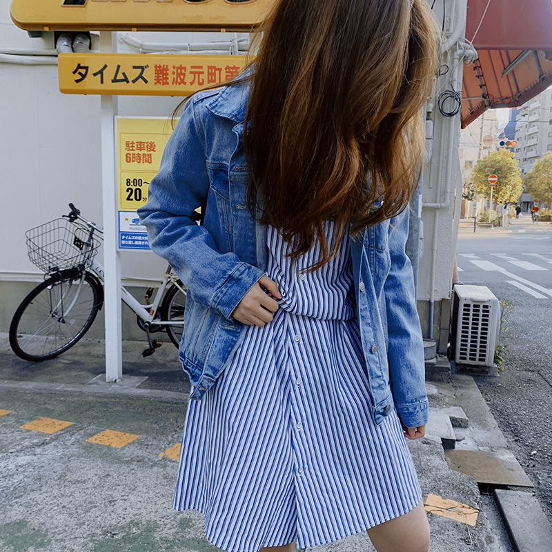 日本简约干练知性蓝色腰带连衣裙