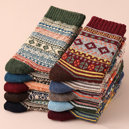 10双复古袜子情侣款毛线袜加厚男