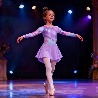 儿童美人鱼彩虹芭蕾练功服女童网纱长袖体操服春秋连体Leotard