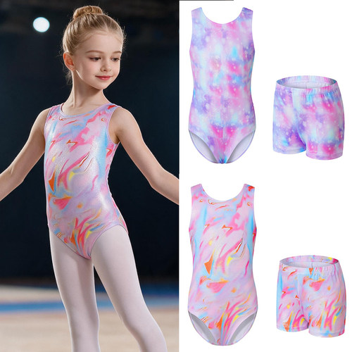 儿童体操服无袖修身舞蹈服儿童圆领练功服套装比赛服Girl Leotard