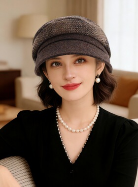 布塔秋冬羊毛贝雷帽女士英伦复古画家帽蓓蕾帽轻奢鸭舌帽子