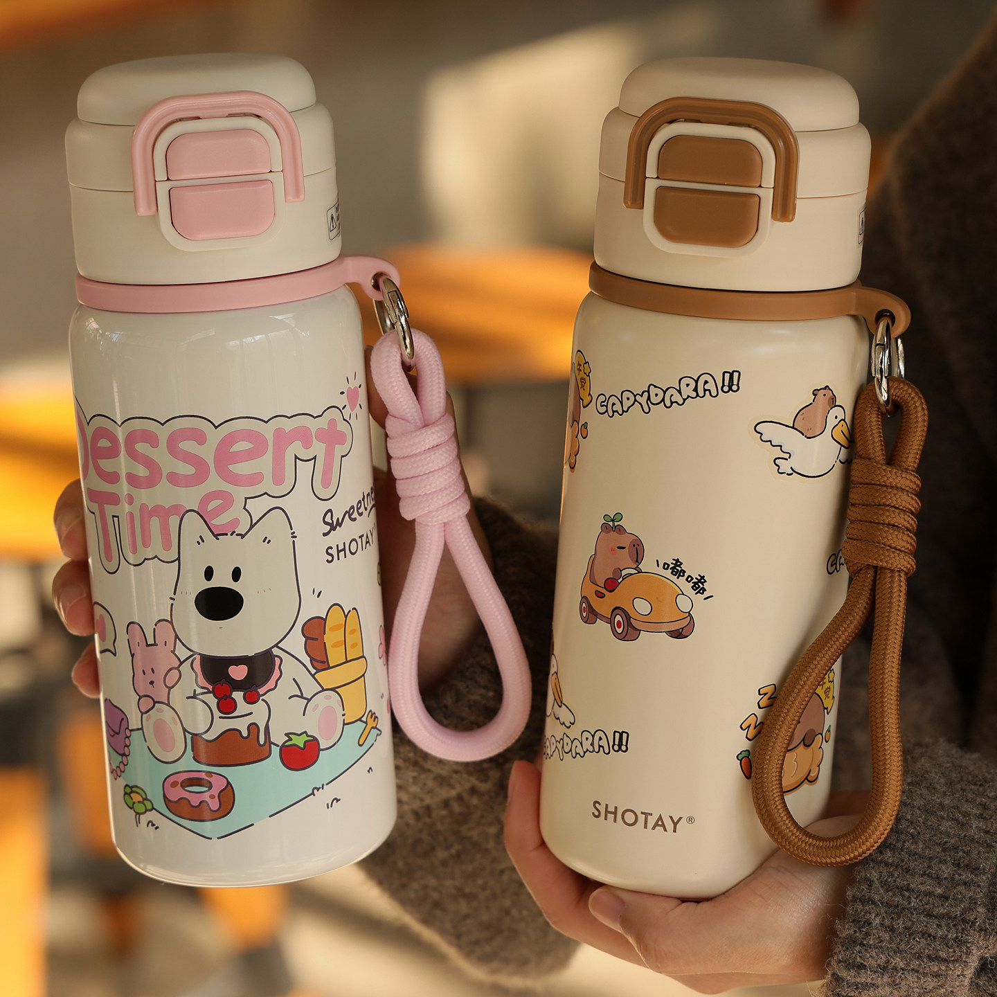 尚泰可爱保温杯女学生儿童水杯男孩上学专用316l卡皮巴拉吸管杯子