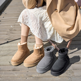 澳洲TASMAN AUS雪地靴羊皮毛一体平底防滑真皮加绒女靴防水短筒靴