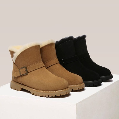 EVERAU雪地靴平底搭扣款迷你短靴