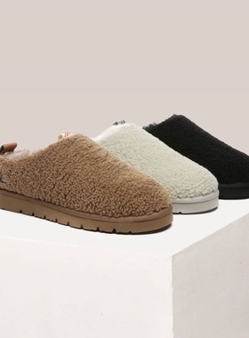 澳洲EVERAU泰迪毛毛拖鞋女2024新款羊皮毛一体雪地靴包头拖EA2036