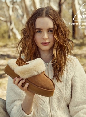 澳洲EVERAU新款弹力带两穿替换羊皮毛一体家居鞋毛毛包头拖鞋2029