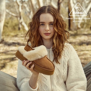 2029 毛毛包头拖鞋 澳洲EVERAU新款 弹力带两穿替换羊皮毛一体家居鞋