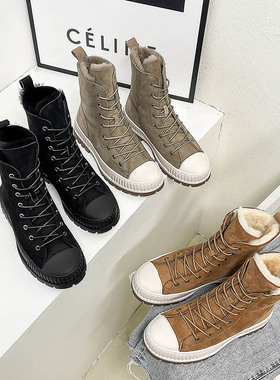 澳洲TASMAN AUS雪地靴女防泼水羊皮高帮绑带厚底休闲鞋马丁靴6614