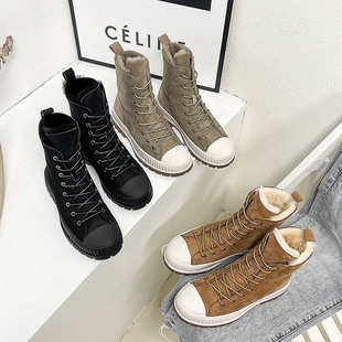 澳洲TASMAN 马丁靴6614 AUS雪地靴女防泼水羊皮高帮绑带厚底休闲鞋