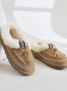 澳洲TASMAN AUS短筒雪地靴女厚底保暖毛毛圆头皮毛一体舒适棉鞋女