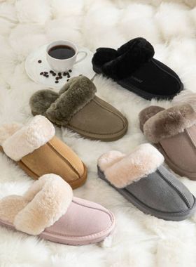 澳洲EVERAU女鞋居家外穿羊毛拖鞋松糕拖包头拖鞋牛反绒鞋面2024