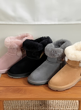 EVERAU鞋类澳洲2025新款牛角扣雪地靴女纯羊毛保暖懒人毛毛靴防滑