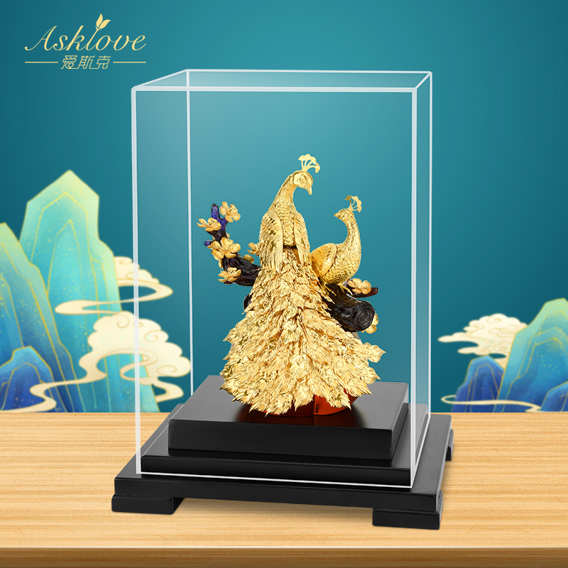 金箔孔雀柿子富贵吉祥事事如意退休荣休乔迁新居家居客厅装饰摆件