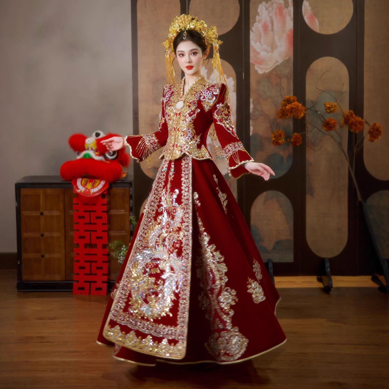 新娘结婚秀禾服修身奢华出阁服中式婚纱礼服凤冠霞帔嫁衣 锦兮