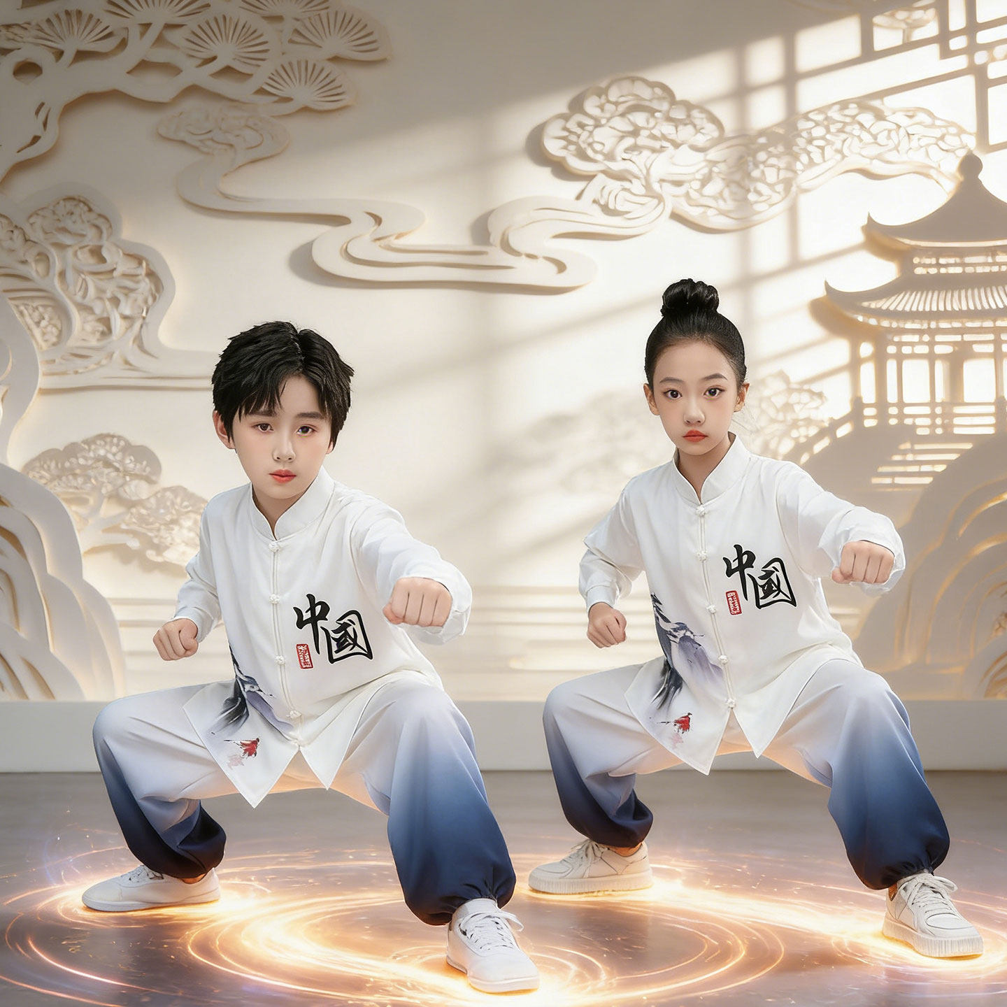 铁血丹心中国龙舞蹈演出服装男女儿童武术太极扇子舞表演刀剑如梦
