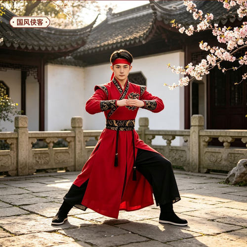 天地龙鳞中国风武侠打鼓服男女演出服装古典舞表演服古装花木兰志