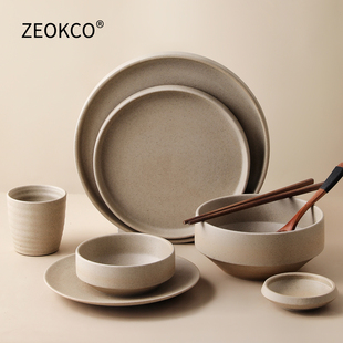 ZEOKCO粗陶碗碟盘一人食套装日式饭碗茶杯民宿酒店餐具复古风陶瓷