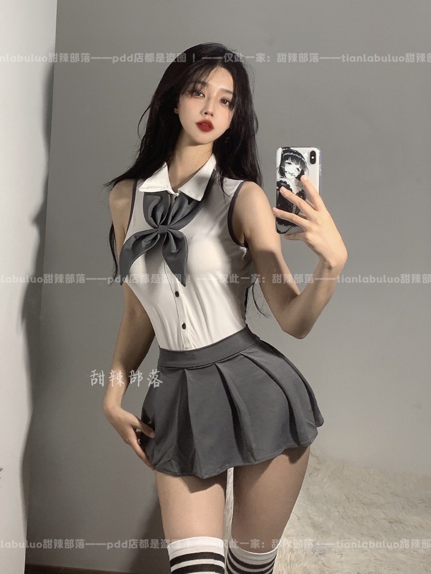 SWEET AND SPICY TRIBES SCHOOL FLOWER SENIOR SISTER GRAY COLLEGE UNIFORM JK BOW SEXY PLEATED UPSKIRT SEXY AND CUTE