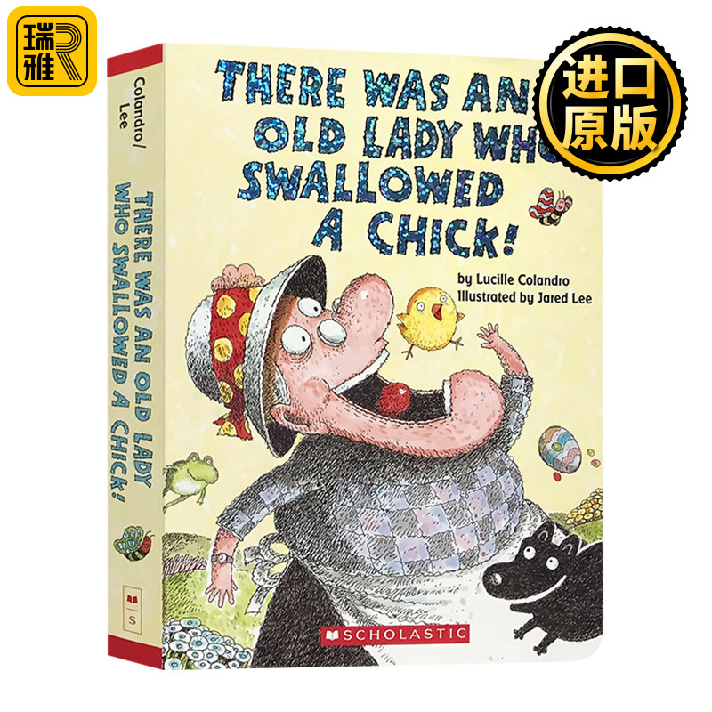 有个老婆婆吞了一只小鸡 There Was an Old Lady Who Swallowed a Chick 英文原版纸板书 全英文版Lucille Colandro进口原版英语书