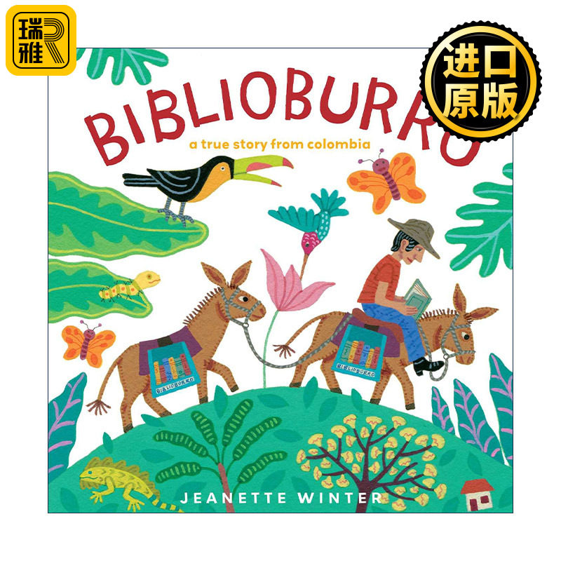 英文原版 Biblioburro 驴子图书馆 一个哥伦比亚的真实故事 精装图画书 珍妮特·温特 英文版 进口英语原版书籍