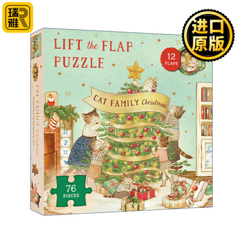 Cat Family Christmas Lift-the-Flap Puzzle 猫猫家族拼图76片 12个翻翻页 盒装礼品游戏套装 英文原版 进口英语书籍