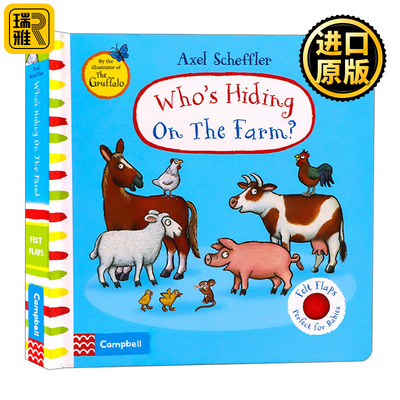 Whos Hiding On The Farm绘本 谁躲在农场里 纸板触摸翻翻书 儿童启蒙认知亲子互动