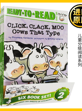 嘻哈农场6册盒装 会打字的牛 英文原版绘本Ready to Read Level 2 Click Clack Moo儿童分级阅读系列喀哩喀啦哞 进口英语书籍