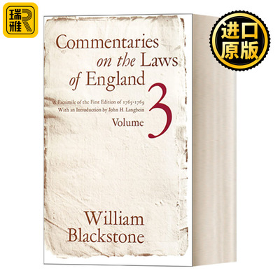 英文原版 Commentaries on the Laws of England  Volume 3 英国法释义 卷三 William Blackstone 英文版 进口英语原版书籍