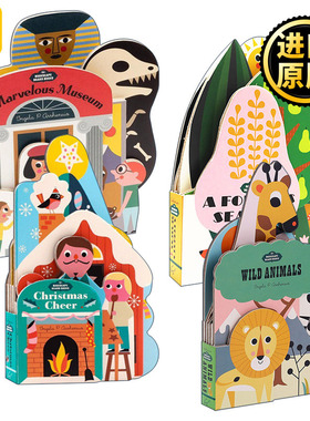 英文原版 Bookscape Board Books 异形纸板书 4册 森林四季 一个奇妙的博物馆 圣诞节 野生动物 英文版幼儿英语启蒙书籍 进口书