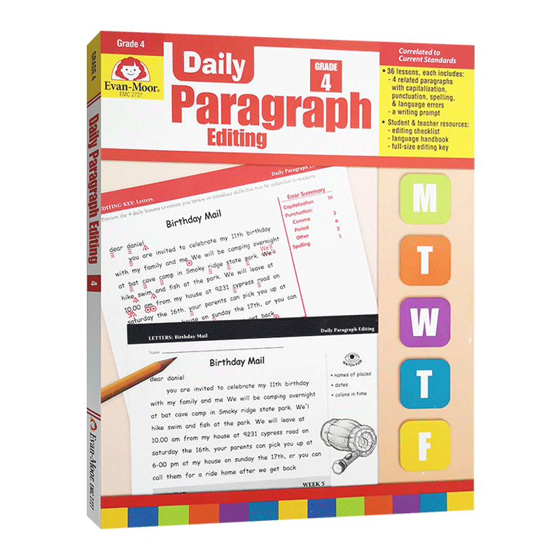 每日练习系列 段落编辑 四年级 完整版 英文原版Evan-Moor Daily Paragraph Editing Grade 4 TE美国加州小学英语教辅教材evanmoor