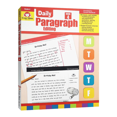 每日练习系列 段落编辑 四年级 完整版 英文原版Evan-Moor Daily Paragraph Editing Grade 4 TE美国加州小学英语教辅教材evanmoor