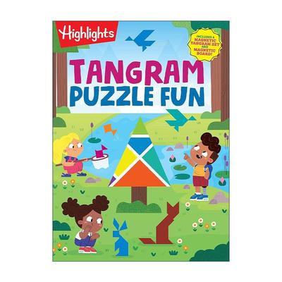 英文原版 Tangram Puzzle Fun Highlights Fun to Go Deluxe 七巧板谜题乐趣 亮点儿童益智游戏活动书 隐藏图片 逻辑谜题 英文版