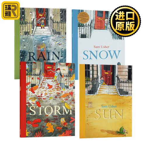 气候绘本4册 Snow Rain Sun Storm 英文原版 晴天 暴风 雪 雨水 儿童英语图画故事书 自然系列 水彩画风 Sam Usher 进口英语书籍