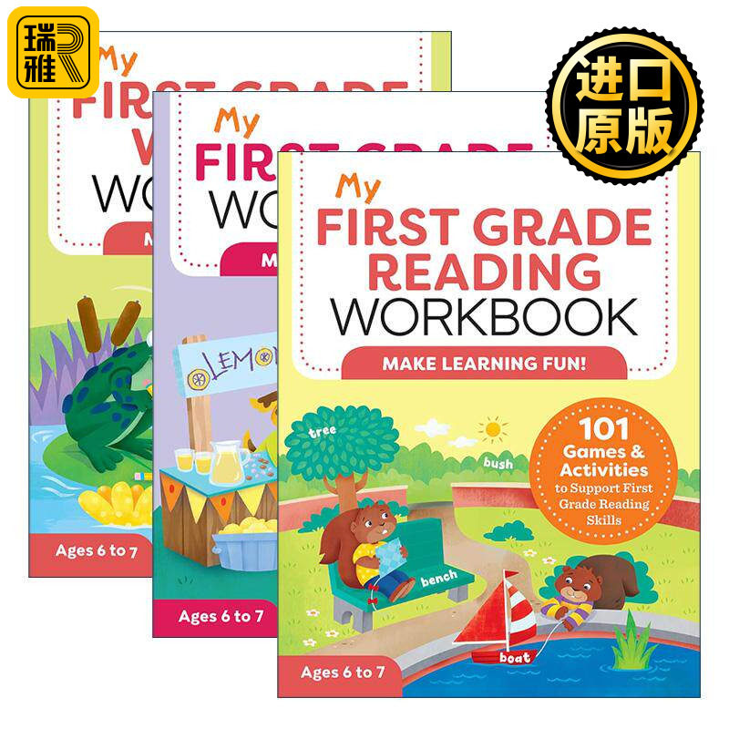 英文原版 My First Grade Workbook 我的一年级练习册系列3册 101个游戏谜题与活动 儿童STEM教育 填字游戏 英文版 进口原版书籍