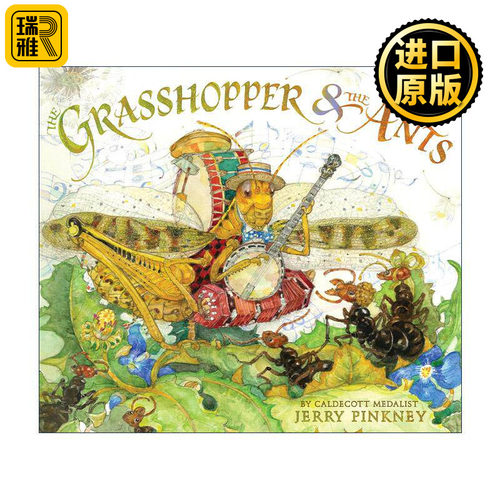 英文原版 The Grasshopper the Ants 蚱蜢和蚂蚁 精装图画书 插画师杰里.平克尼 凯迪克奖得主 英文版 进口英语原版书籍