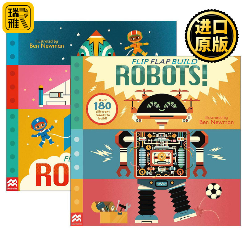 英文原版 Flip Flap Build Robots 翻滚的机器人/火箭2册 儿童趣味互动科普绘本 英文版 进口英语原版书籍