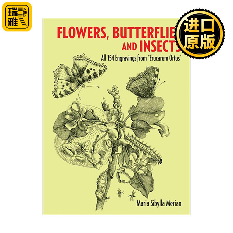 英文原版 Flowers Butterflies and Insects 花卉 蝴蝶与昆虫 154幅Erucarum Ortus版画 自然图案装饰素材艺术图册 进口英语书籍