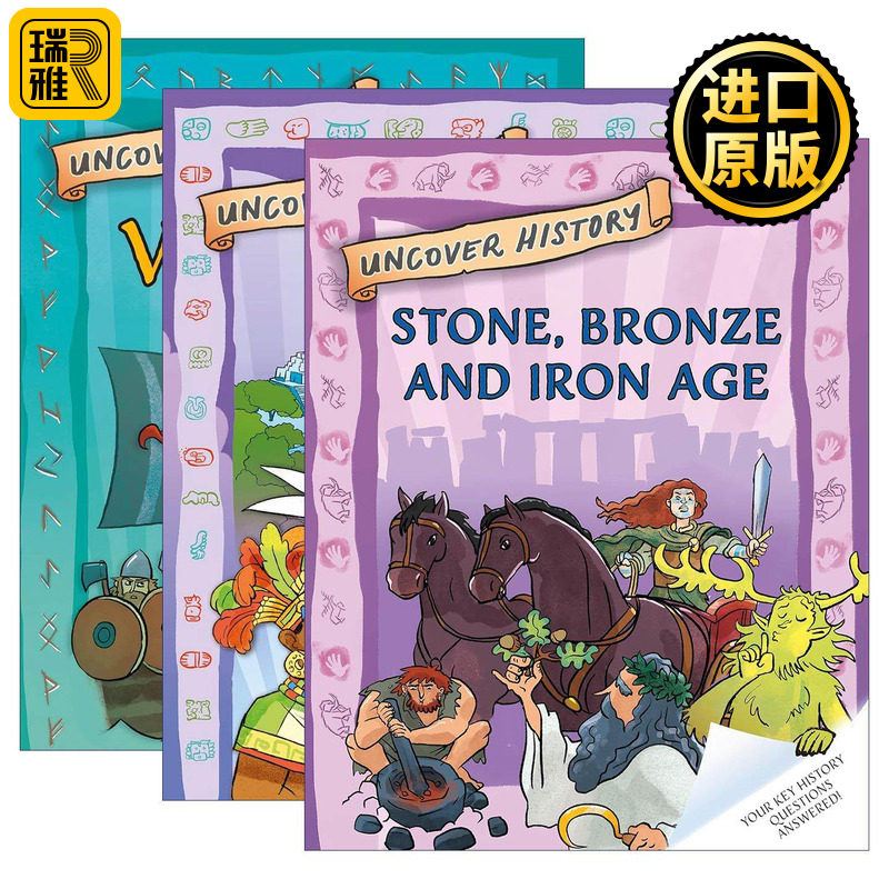英文原版 Uncover History 揭秘历史3册 维京人 石器时代 玛雅文化 儿童人文科普百科 英文版 进口英语原版书籍