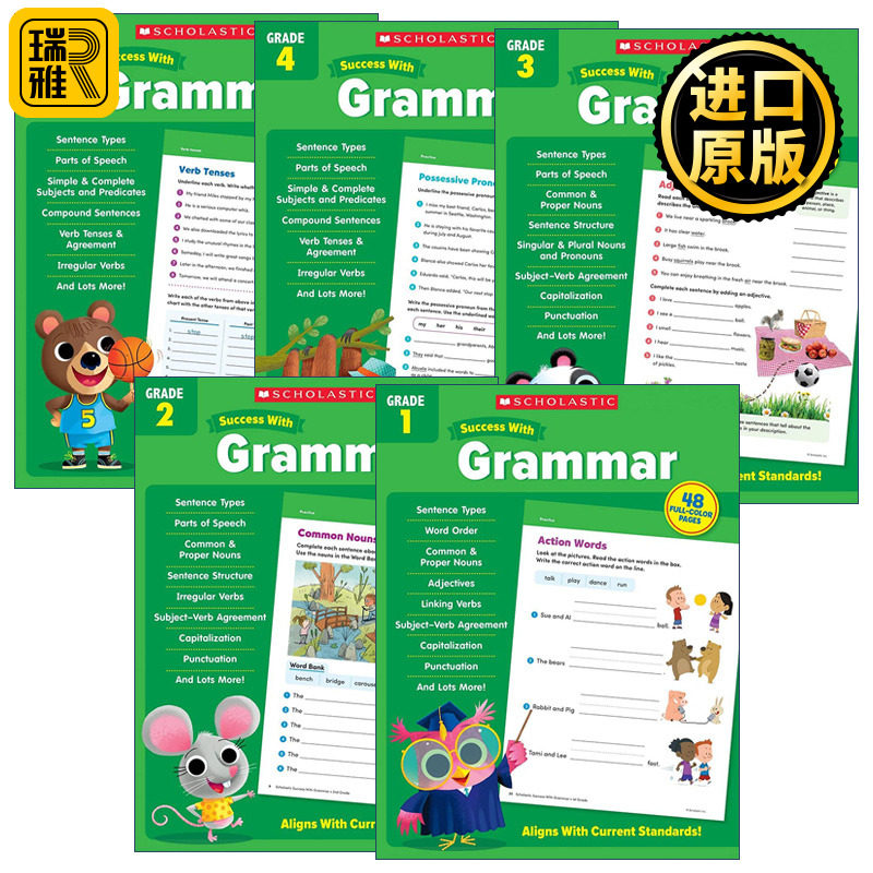 英文原版 Scholastic Success with Grammar 全彩版 学乐成功系列语法练习册 一到五年级 5册套装 英文版 进口英语原版书籍