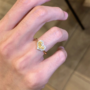 zoozmini黄钻水滴钻心形戒指女轻奢气质百搭爱心开口可调节食指戒