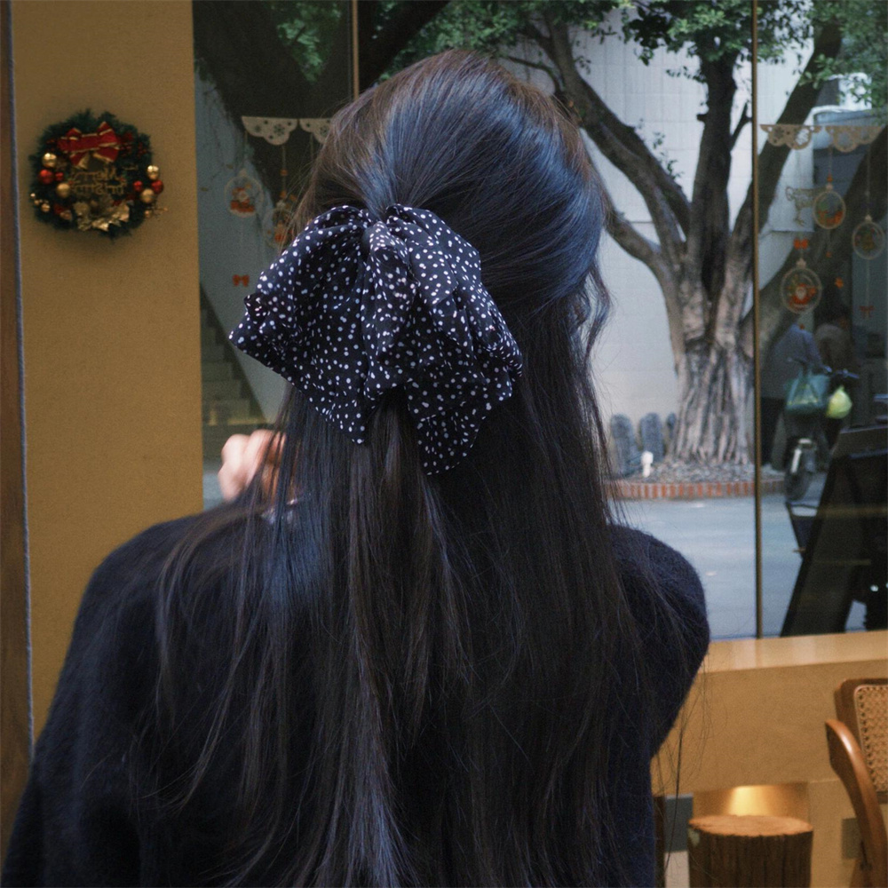 法式波点蝴蝶结抓夹女小号气质